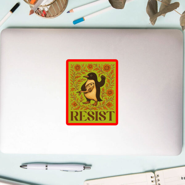 Penguins Resist Floral, Penguins Against Tariffs 2025 Sticker, Car Magnet