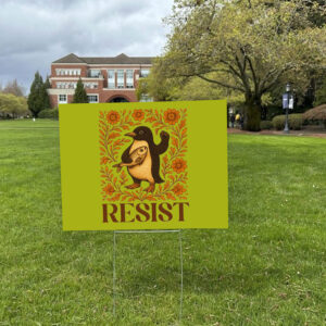Penguins Resist Floral, Penguins Against Tariffs 2025 Yard Sign