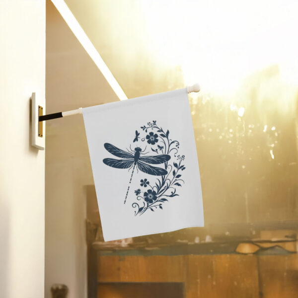 Anti-Trump-Flag,-Flowers-&-Dragonfly-With-Morse-Code-Tail-Flag