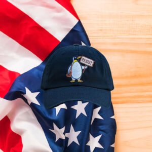 Anti-Trump-Hat,-Flipper-Up-Penguin-Embroidered-Hats