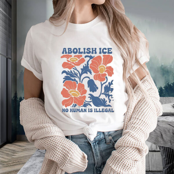 Floral-Abolish-ICE-Human-is-Illegal-T-Shirt,-No-Human-is-Illegal-Top