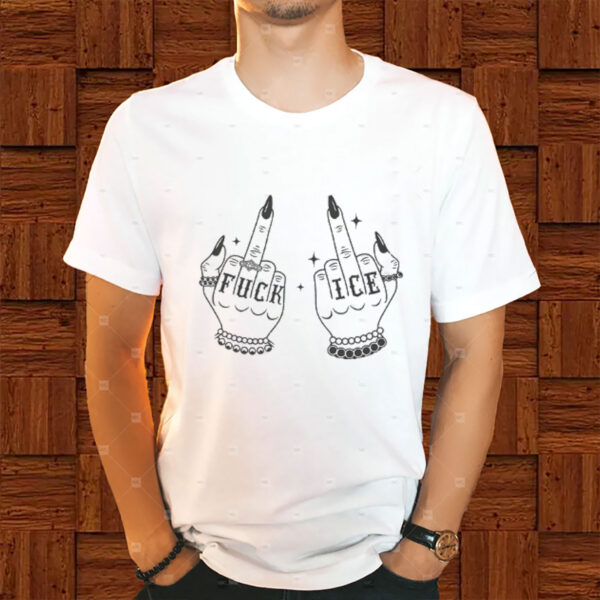 Fuck-Ice-Middle-Fingers-T-Shirt,-Anti-Ice-Tee,-Chinga-La-Migra,-No-Human-Is-Illegal