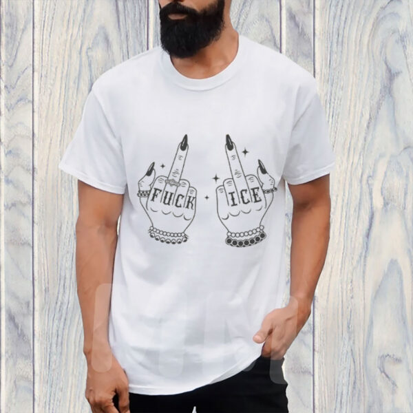 Fuck-Ice-Middle-Fingers-T-Shirt,-Anti-Ice-Tee,-Chinga-La-Migra,-No-Human-Is-Illegals