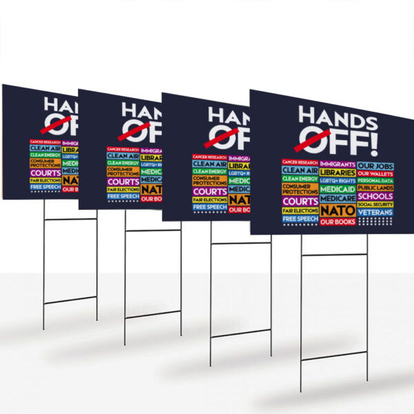Hands-Off-Protest-Yard-Sign,-Anti-Trump-Anti-Musk-Sign,-Political-Activism-Sign