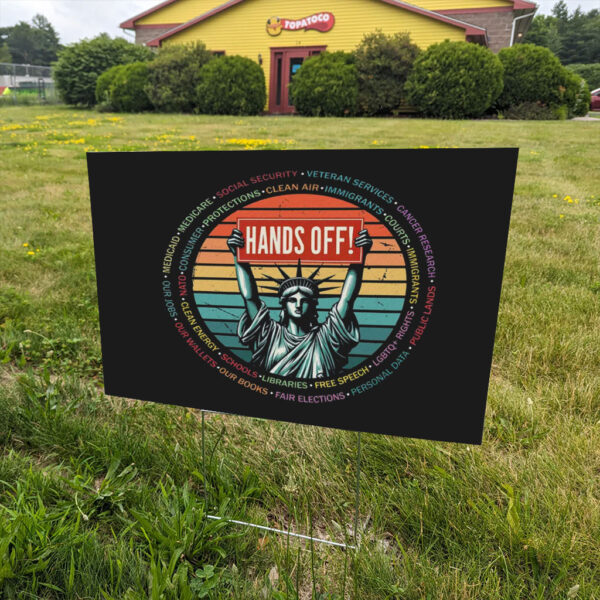 Hands-Off-Protest-Yard-Sign,-Political-Activism-Sign,-Environmental-Rights-USA