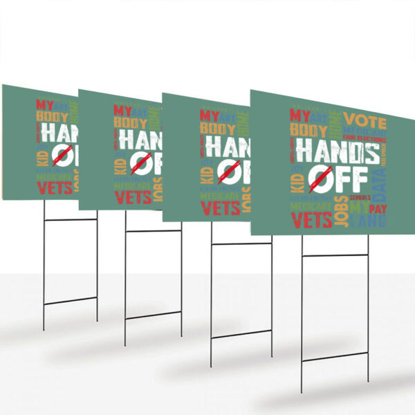 Hands-off-Protest-Yard-Sign,-Political-Activism-Sign,-Environmental-Rights-Yard-Sign,-Free-Speech-Sign
